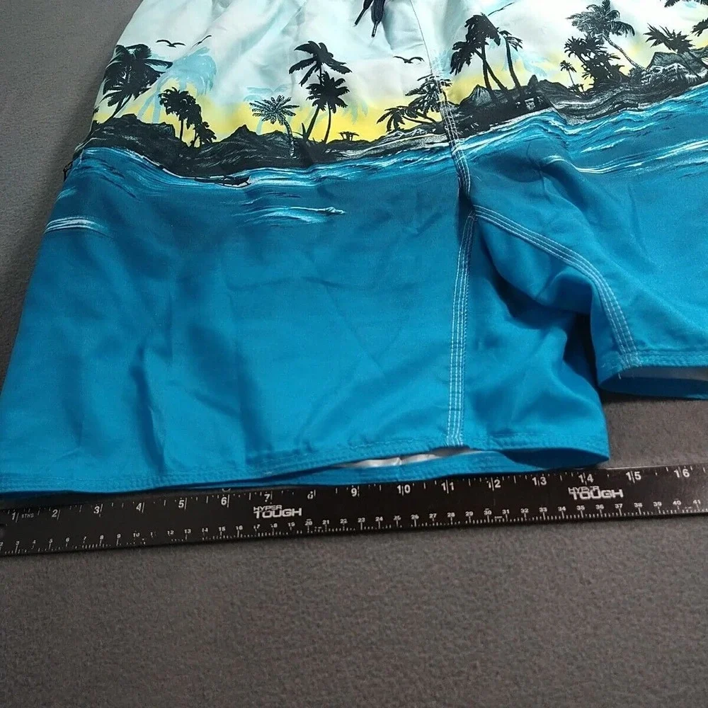 Burnside Swim Trunks Men XXL Blue Tropical Beach‎ Elastic Waist Surfer Lifeguard